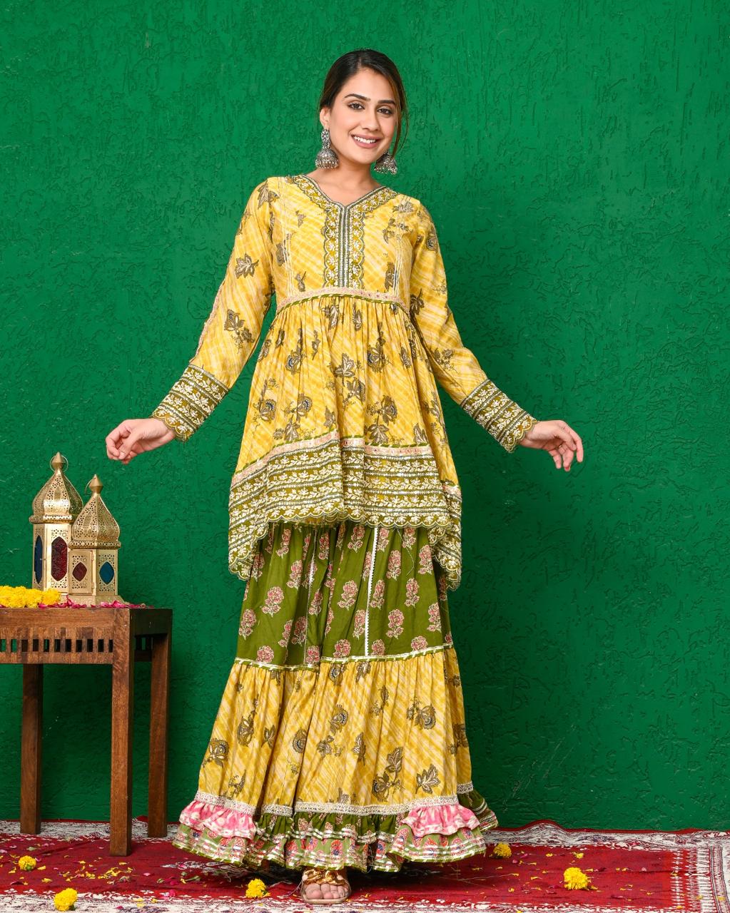 Yellow Green Full Sleeves Peplum Sharara