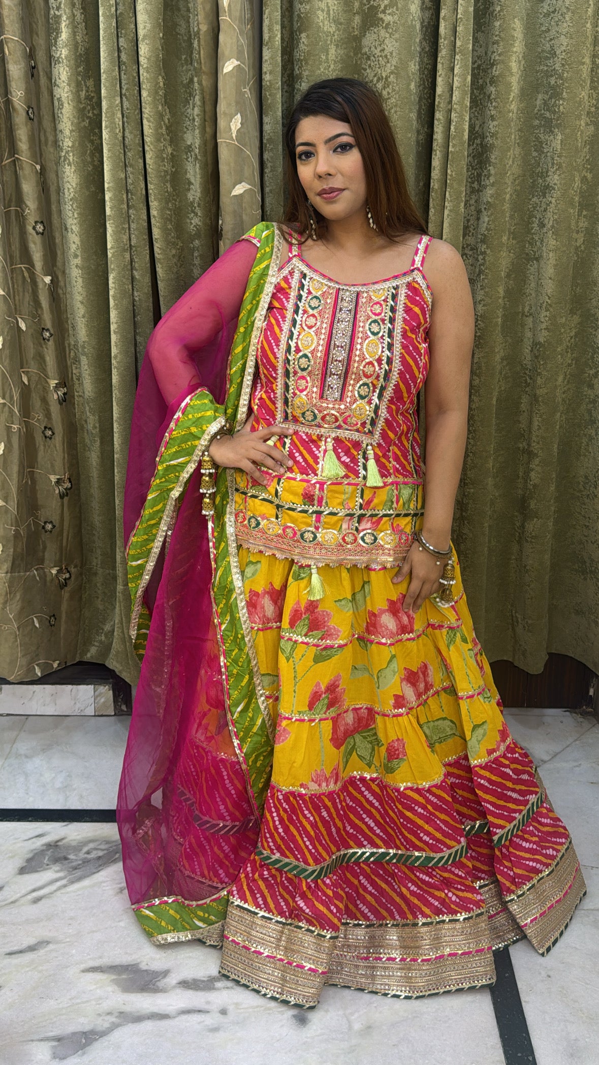 SUNSHINE BLOSSOM – FESTIVE SPECIAL YELLOW & PINK COTTON LEHENGAS SET