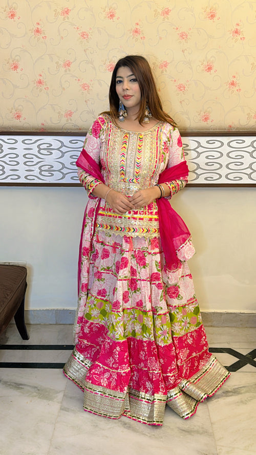 Baby Pink Gotta Patti 3-Piece Lehenga Set with Long Choli & Dupatta – Ready to Wear | Sizes 34-46