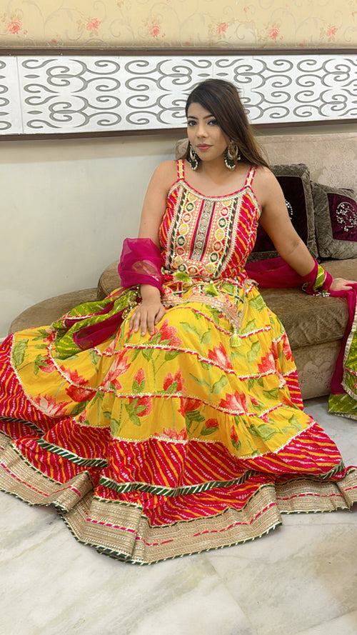 SUNSHINE BLOSSOM – FESTIVE SPECIAL YELLOW & PINK COTTON LEHENGAS SET