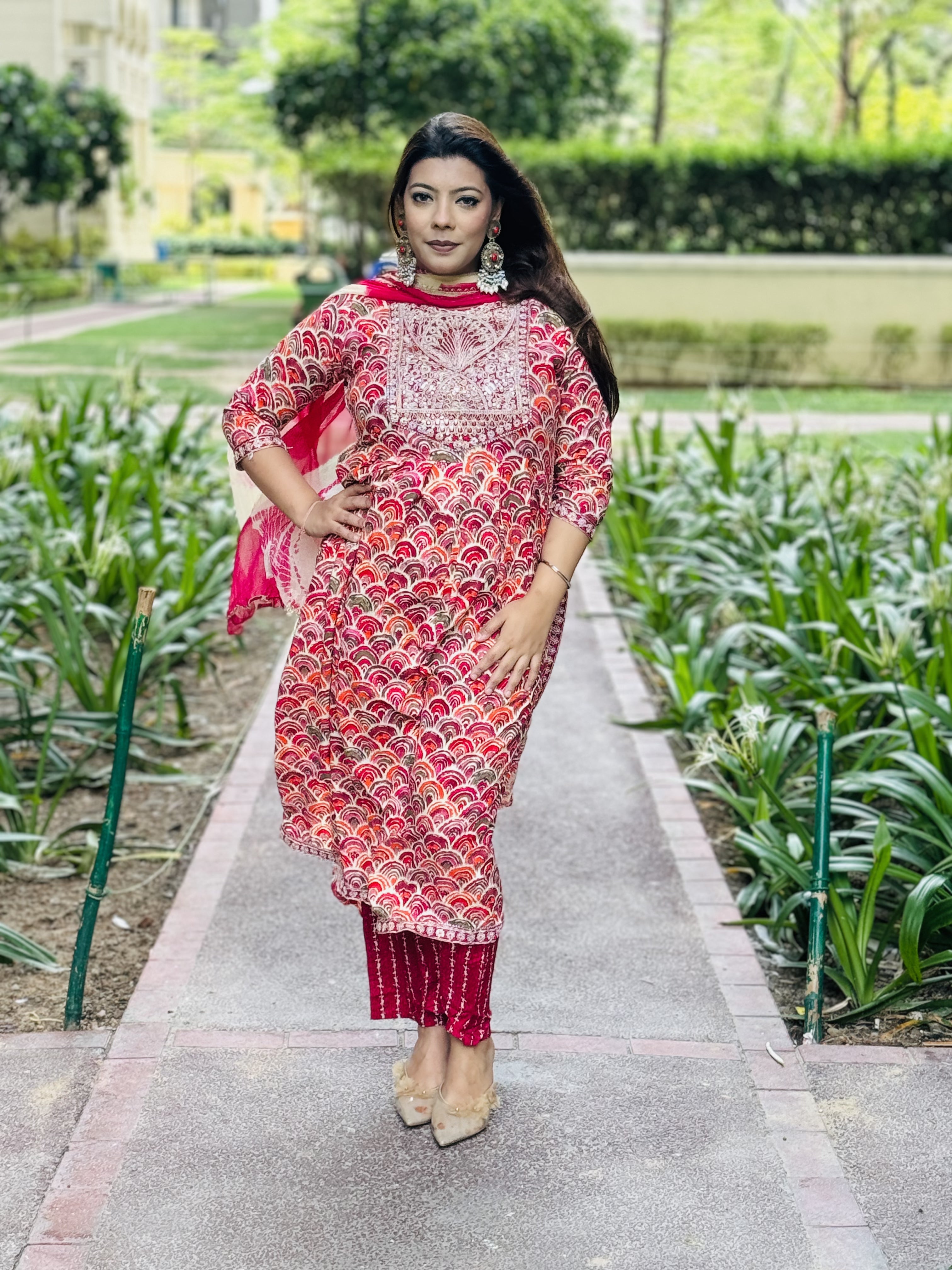 A Line Red Pink Suit