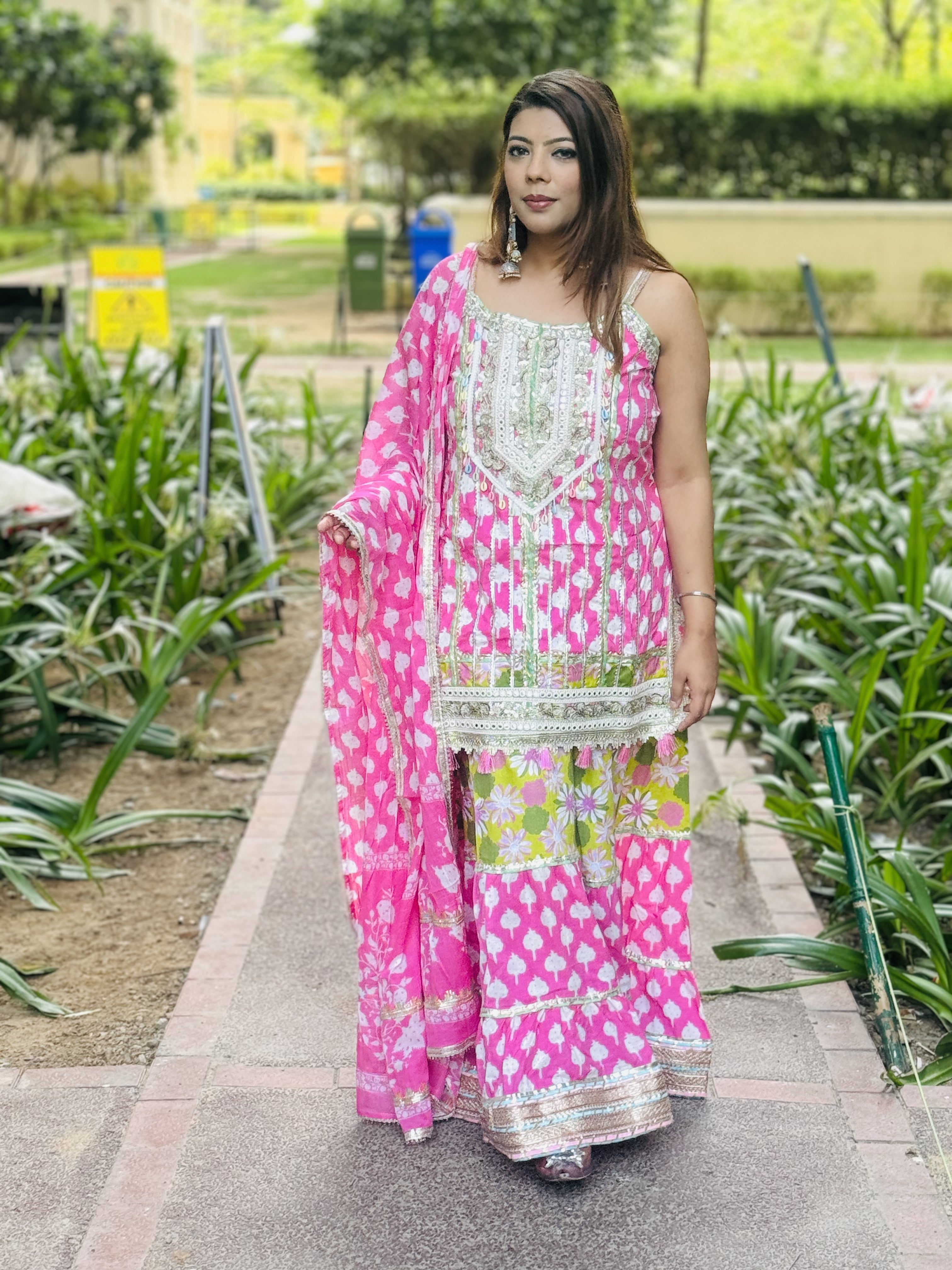 Baby Pink With Green Details Sharara