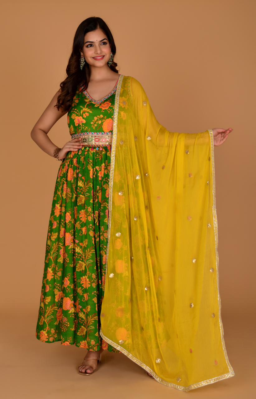 Green Dream Chinon Gown Yellow Flowers