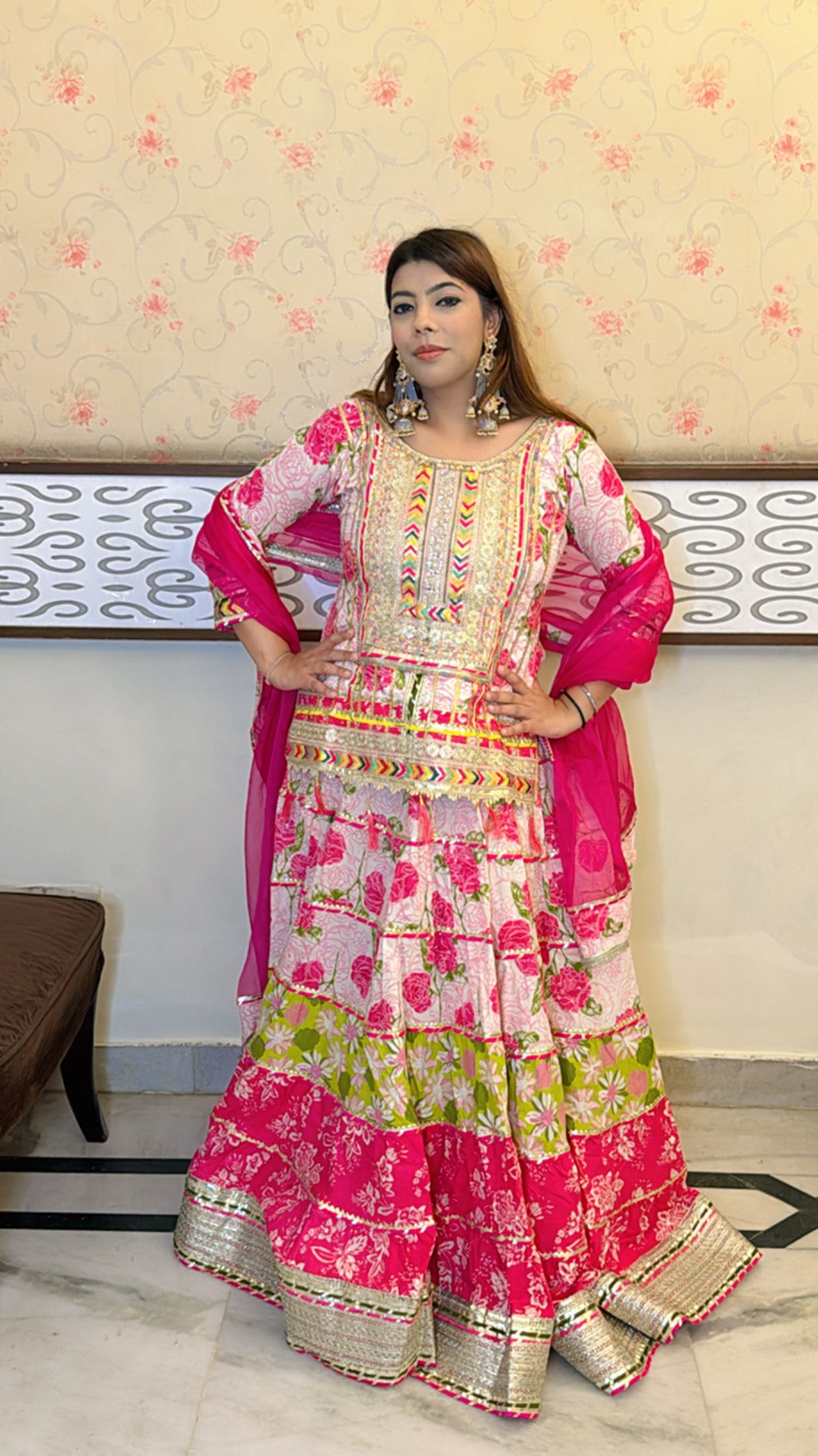 Baby Pink Gotta Patti 3-Piece Lehenga Set with Long Choli & Dupatta – Ready to Wear | Sizes 34-46