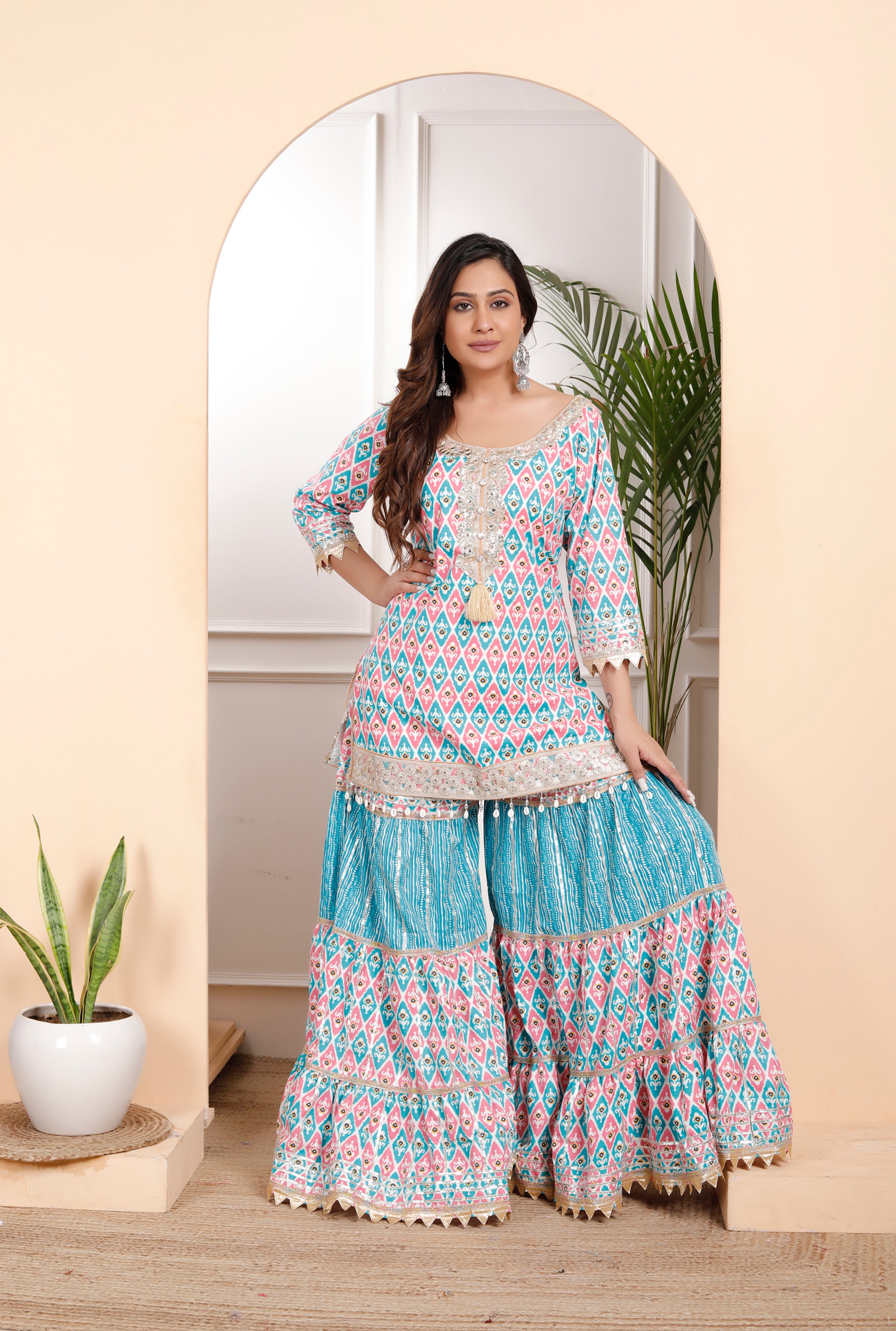 Blue Pink Sharara Set