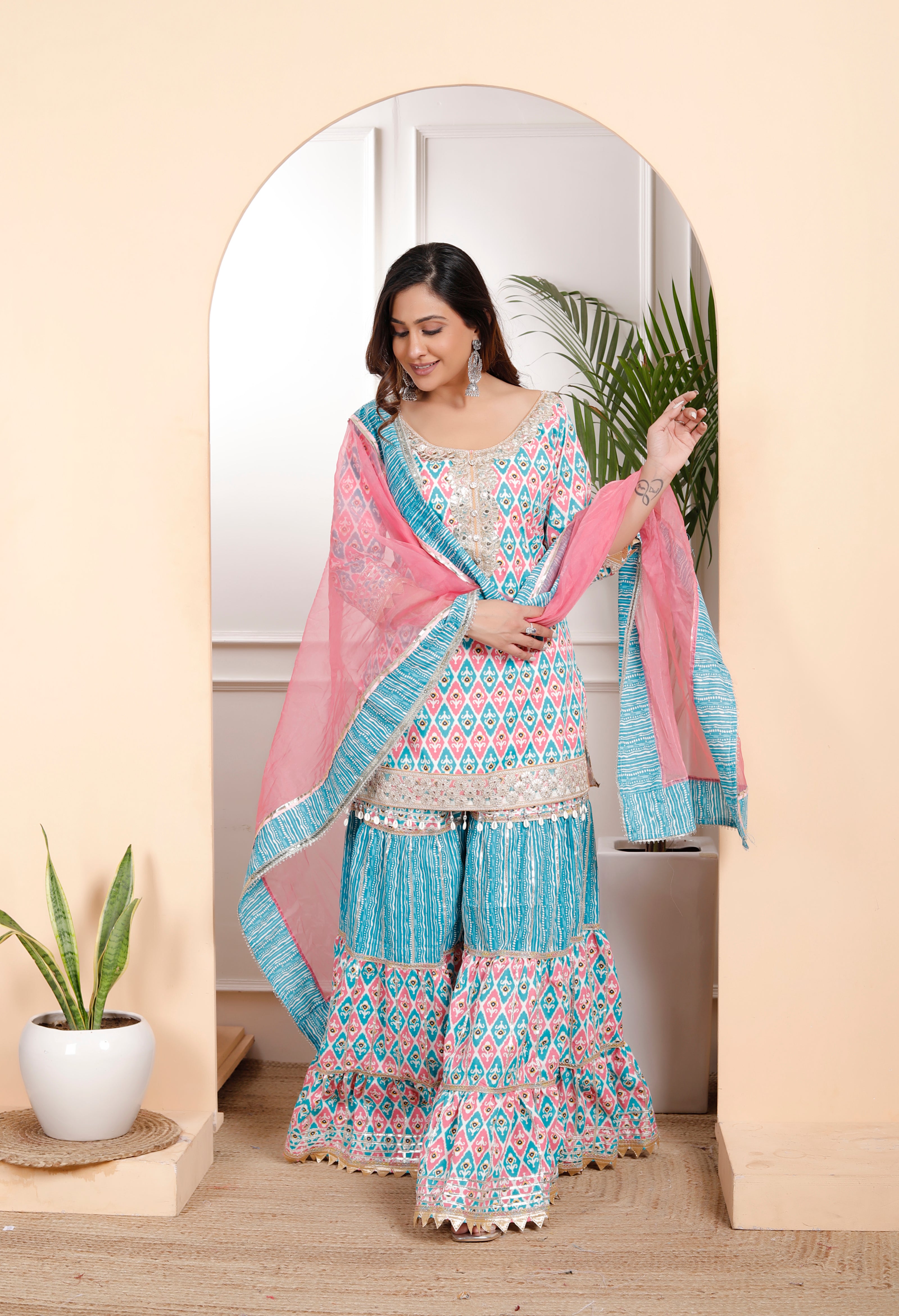 Blue Pink Sharara Set