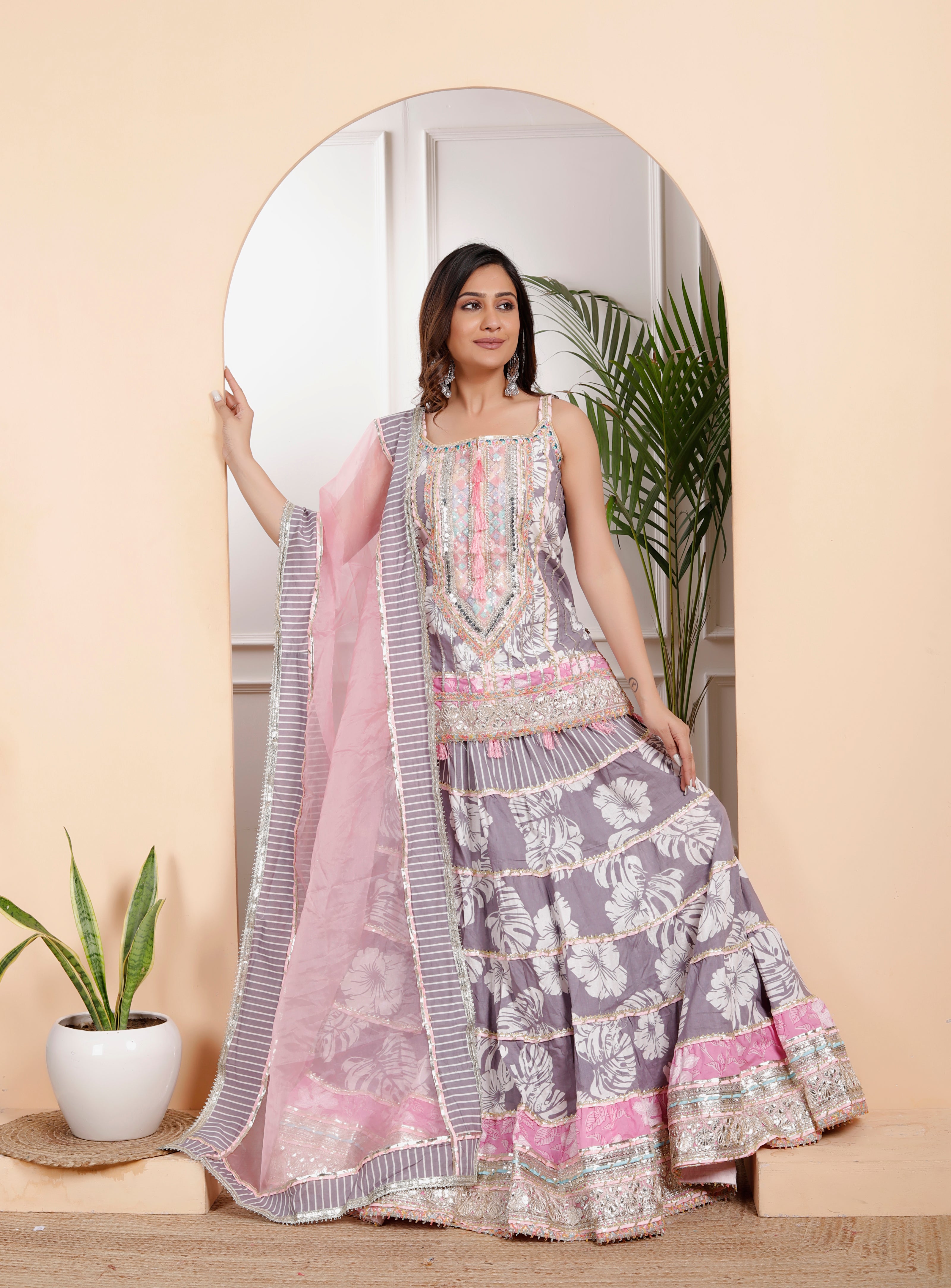 Grey Pink Lengha Set