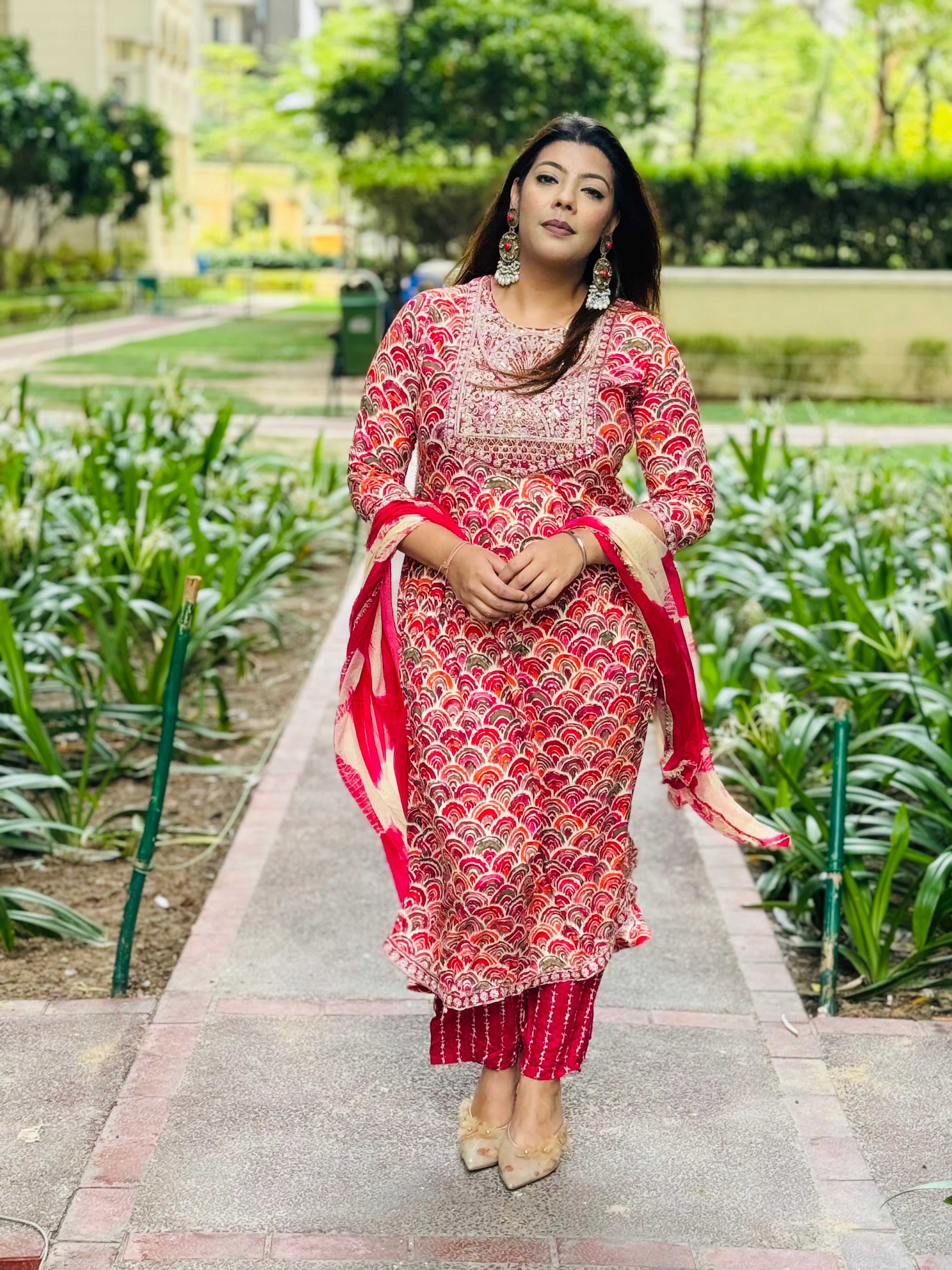 A Line Red Pink Suit