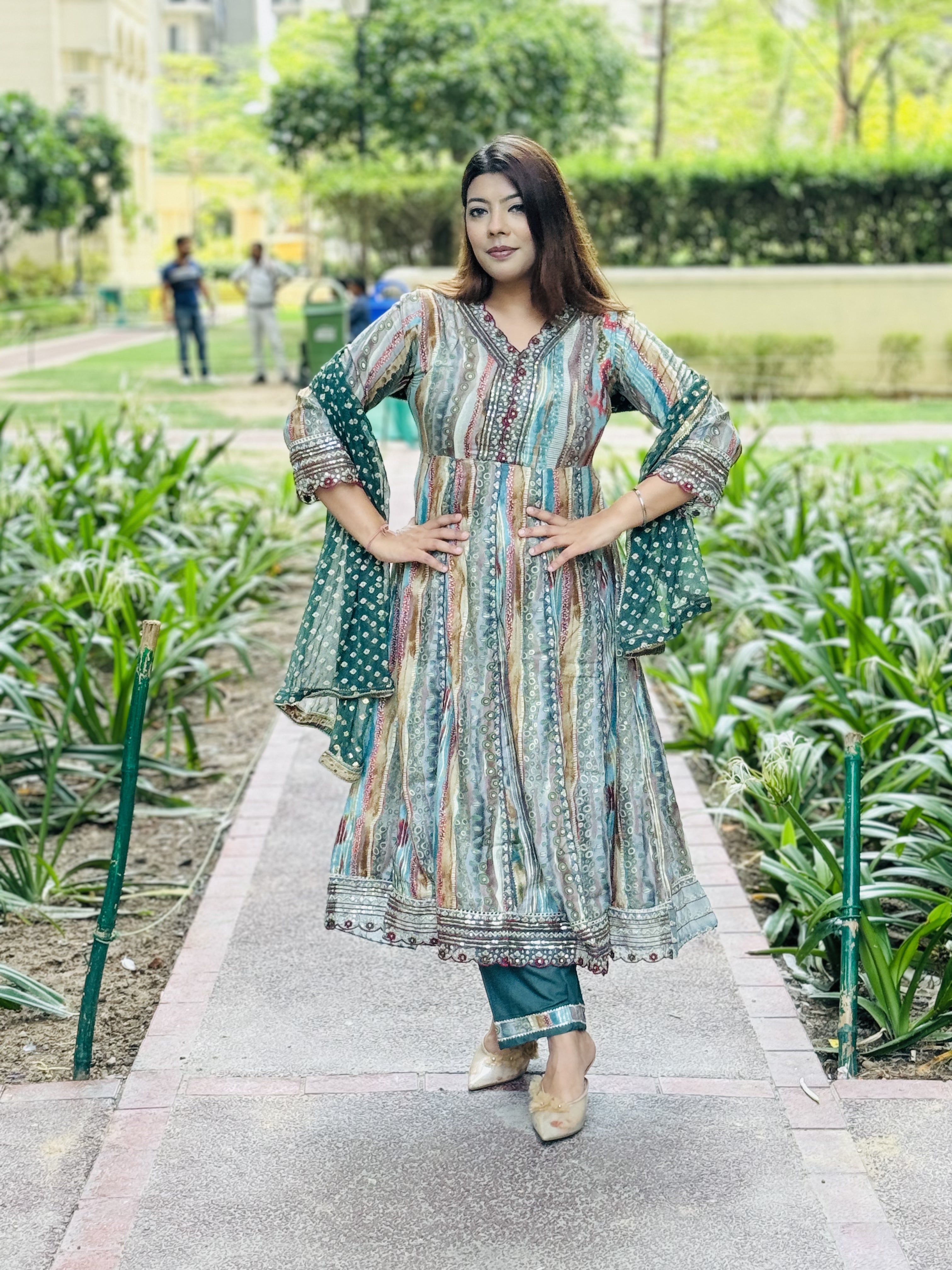 Aline Marble Green Anarkali