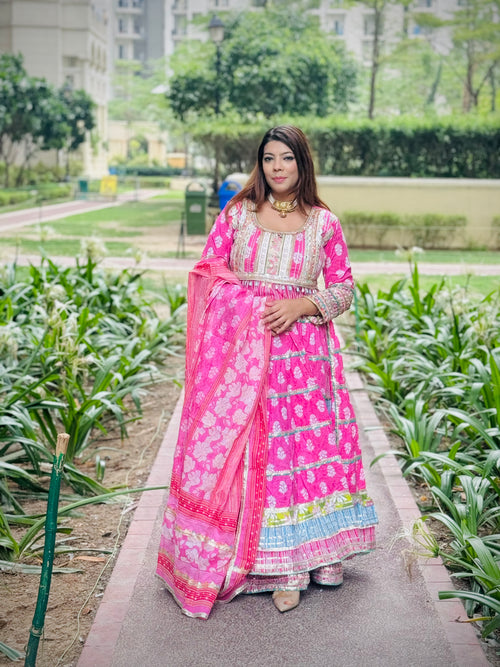 Pink Long Anarkali With Sharara