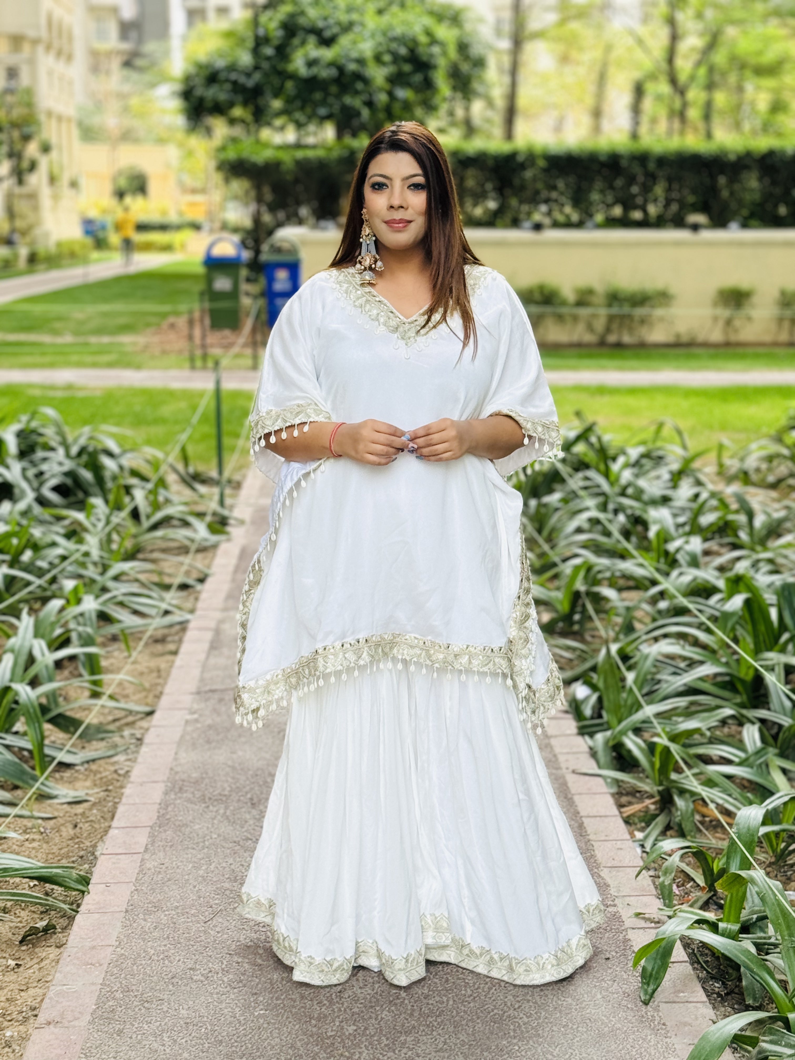 White Kaftan Sharara In Chinon