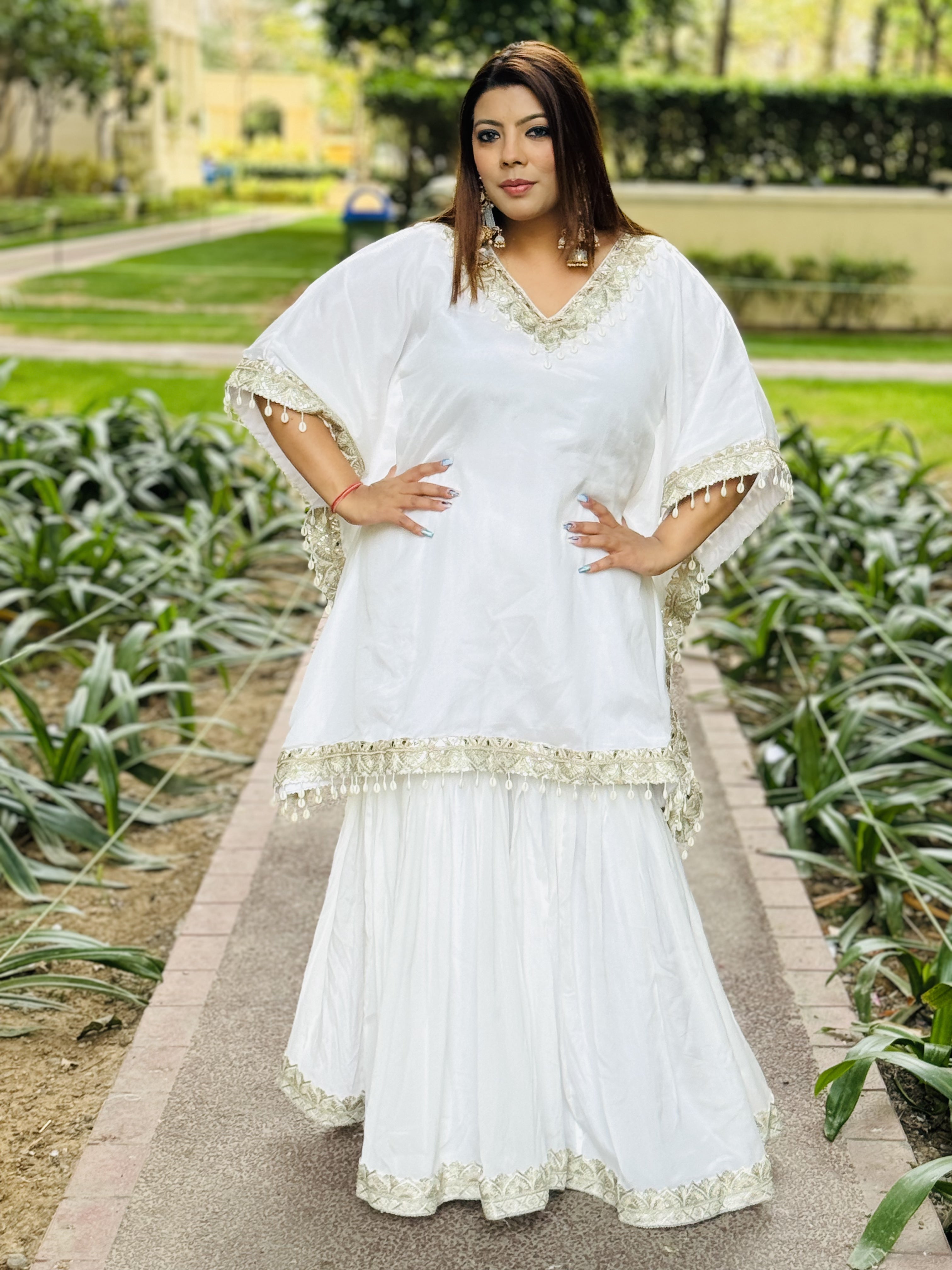 White Kaftan Sharara In Chinon
