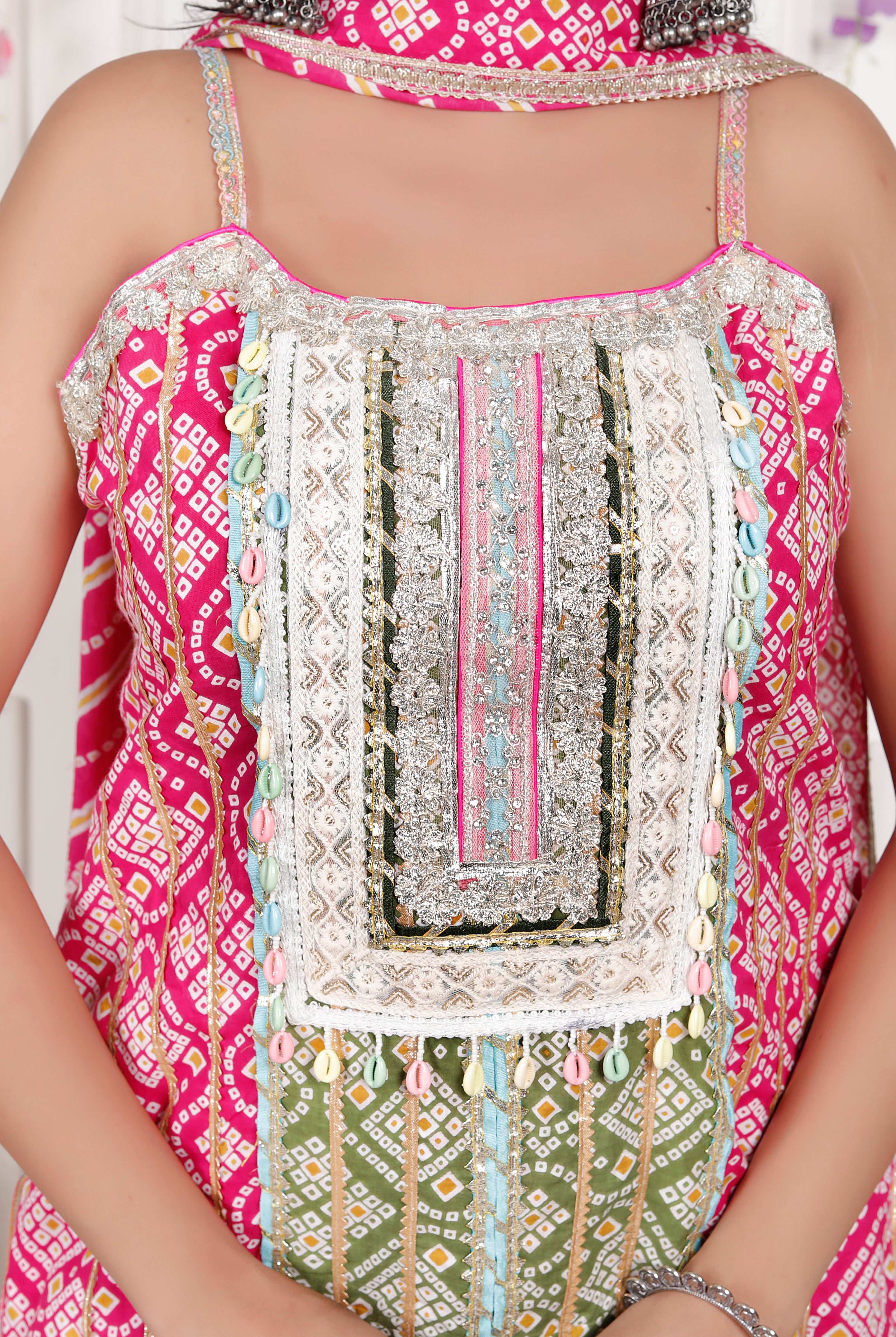 Magenta Bandhani And Lehriya Sharara