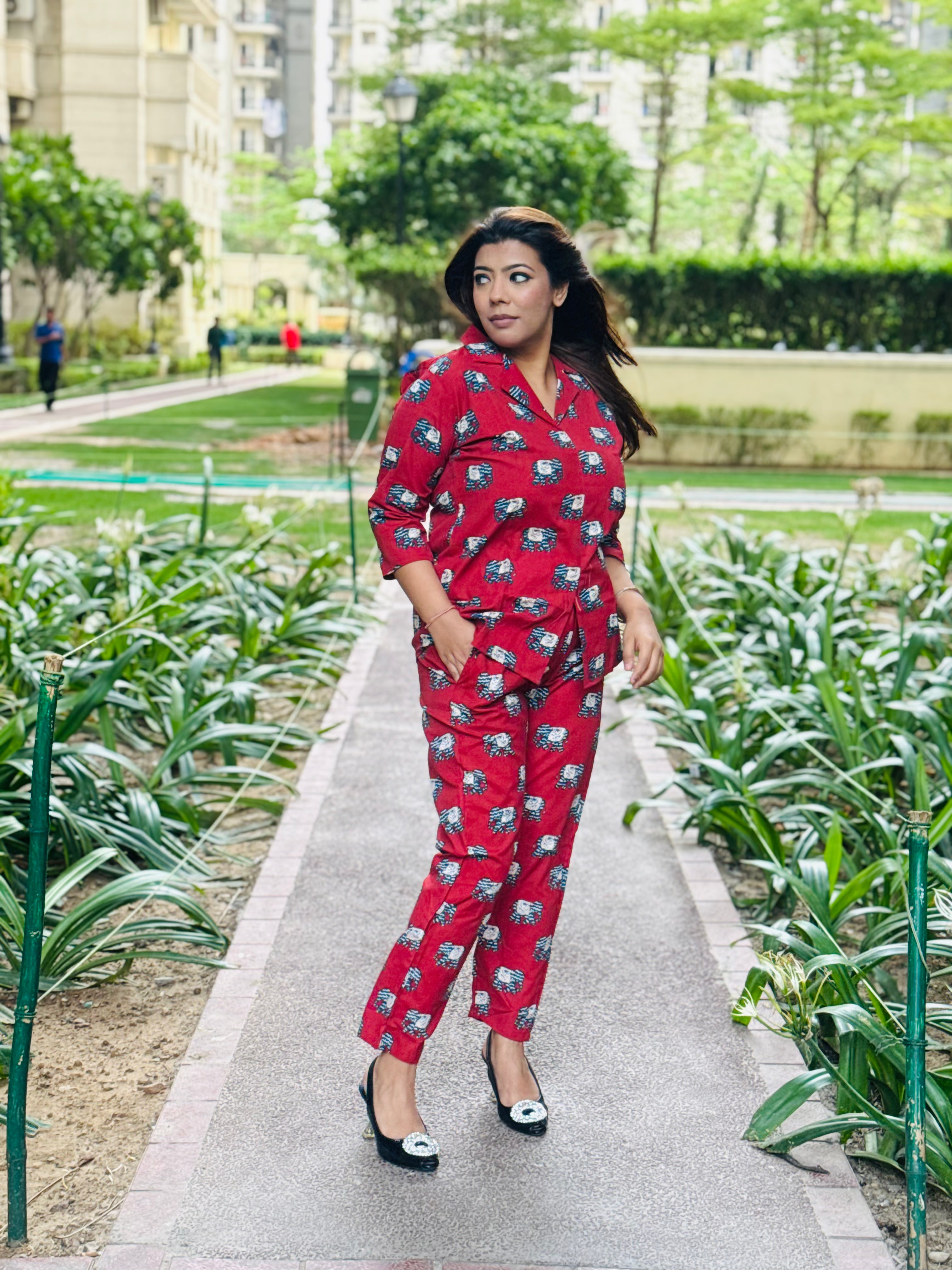 Maroon Elephant Print