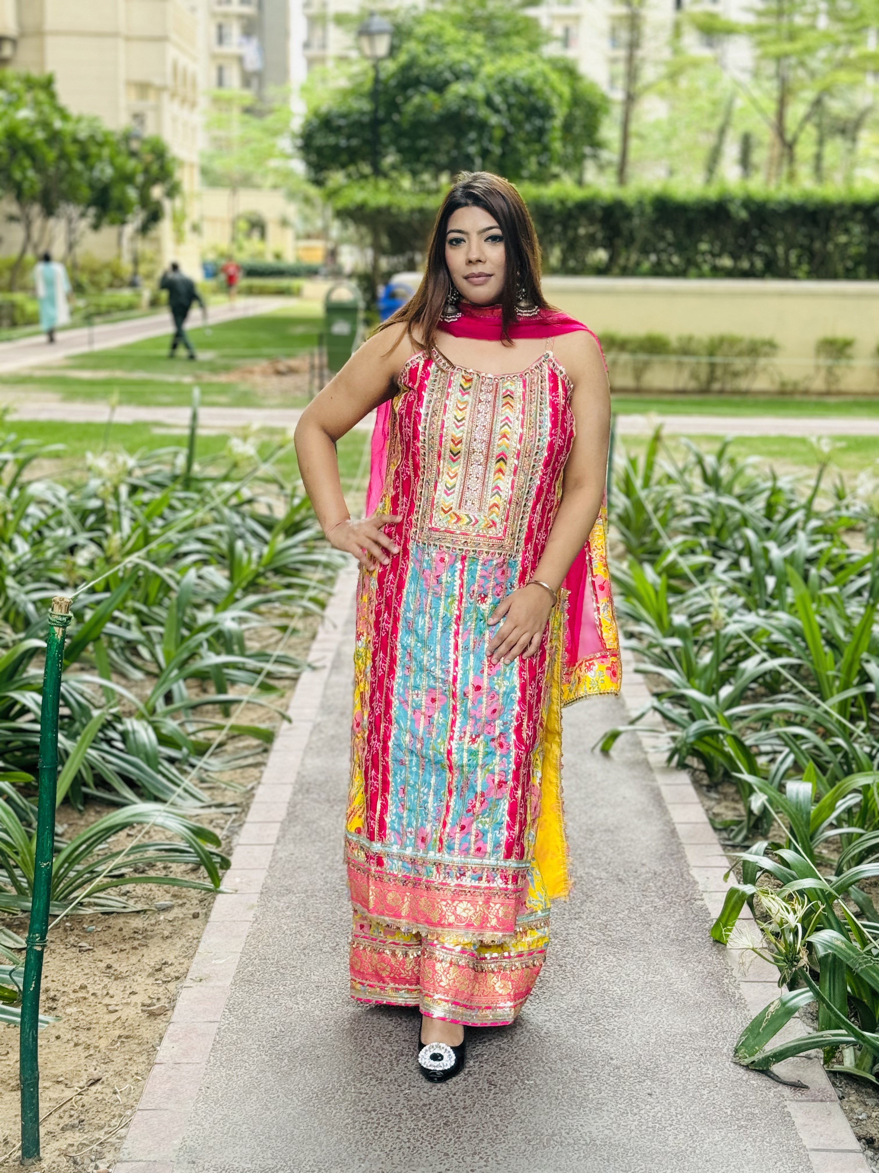 Yellow Pink Blue Straight Suit