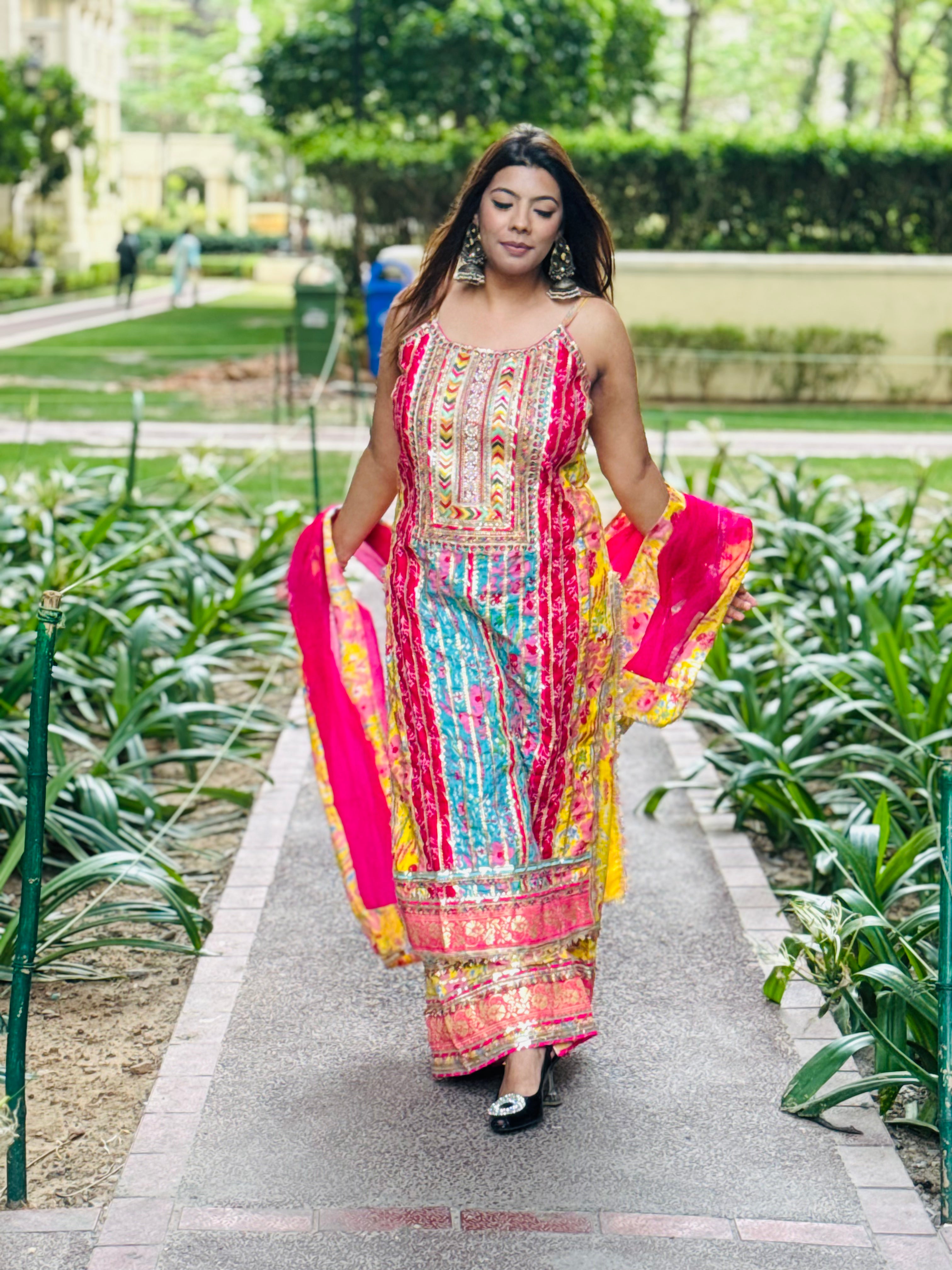 Yellow Pink Blue Straight Suit