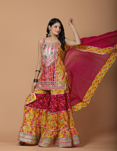Yellow Magneta Pink Sharara Set