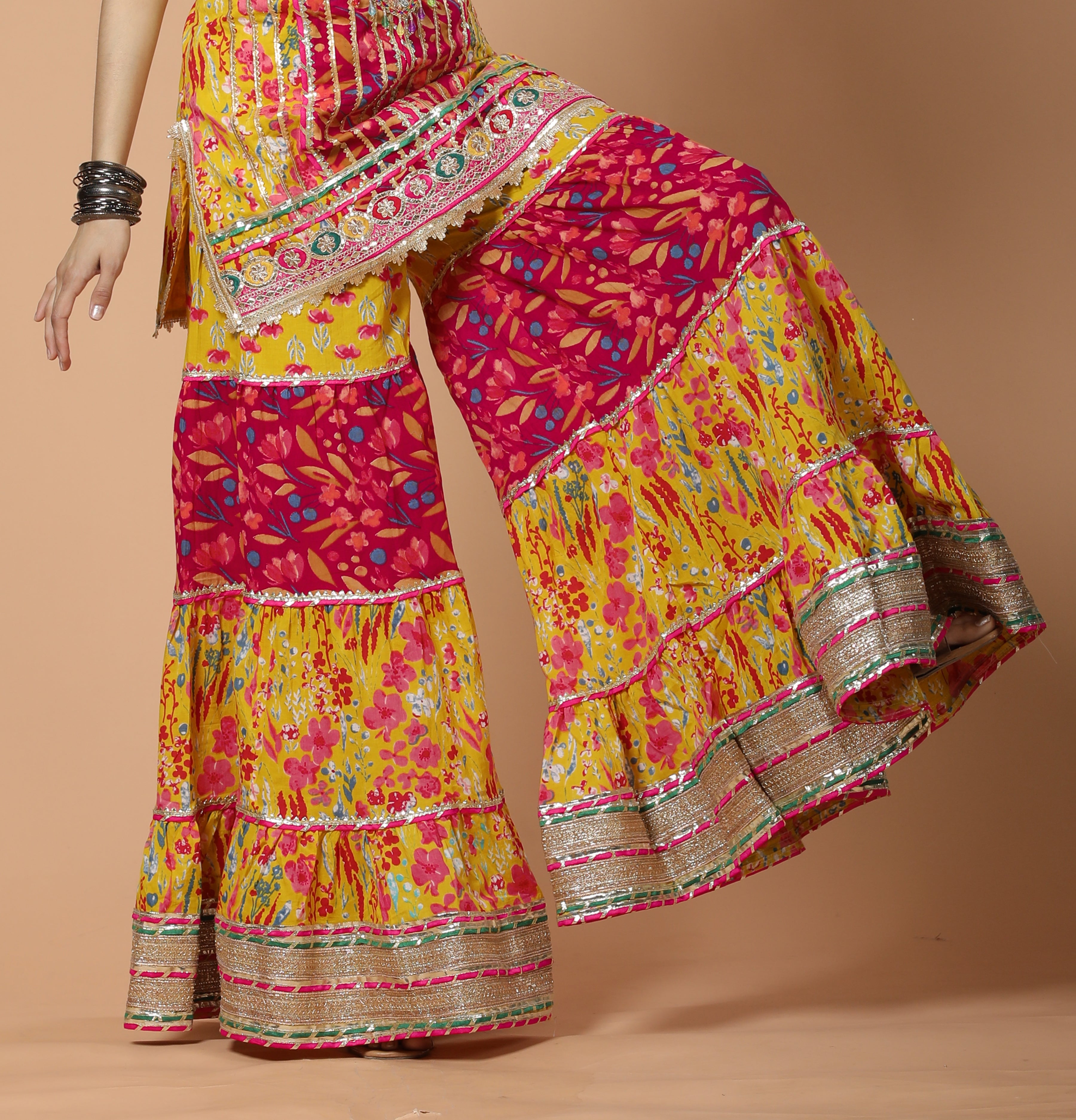 Yellow Magneta Pink Sharara Set