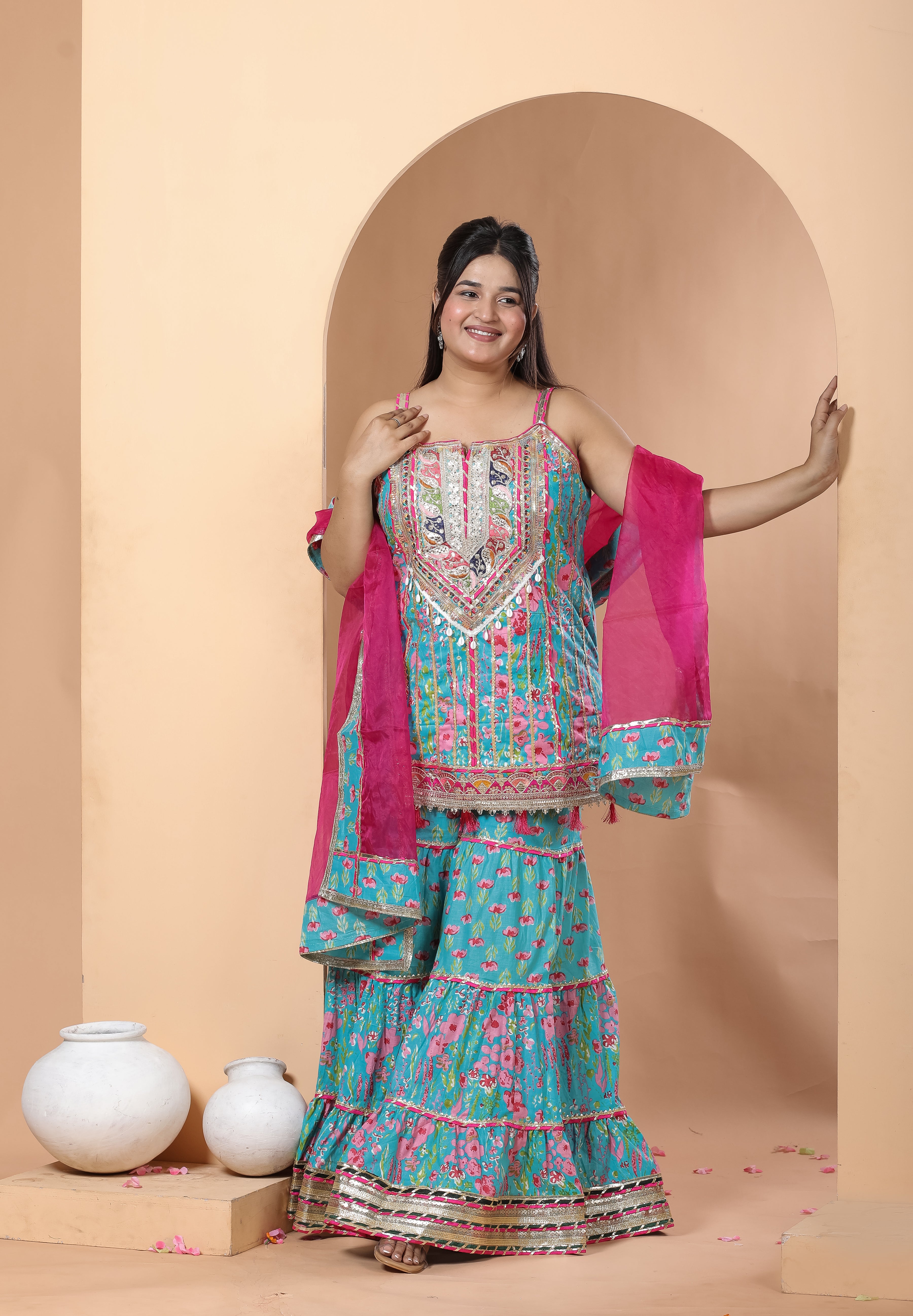 Teal Blue Sharara Set