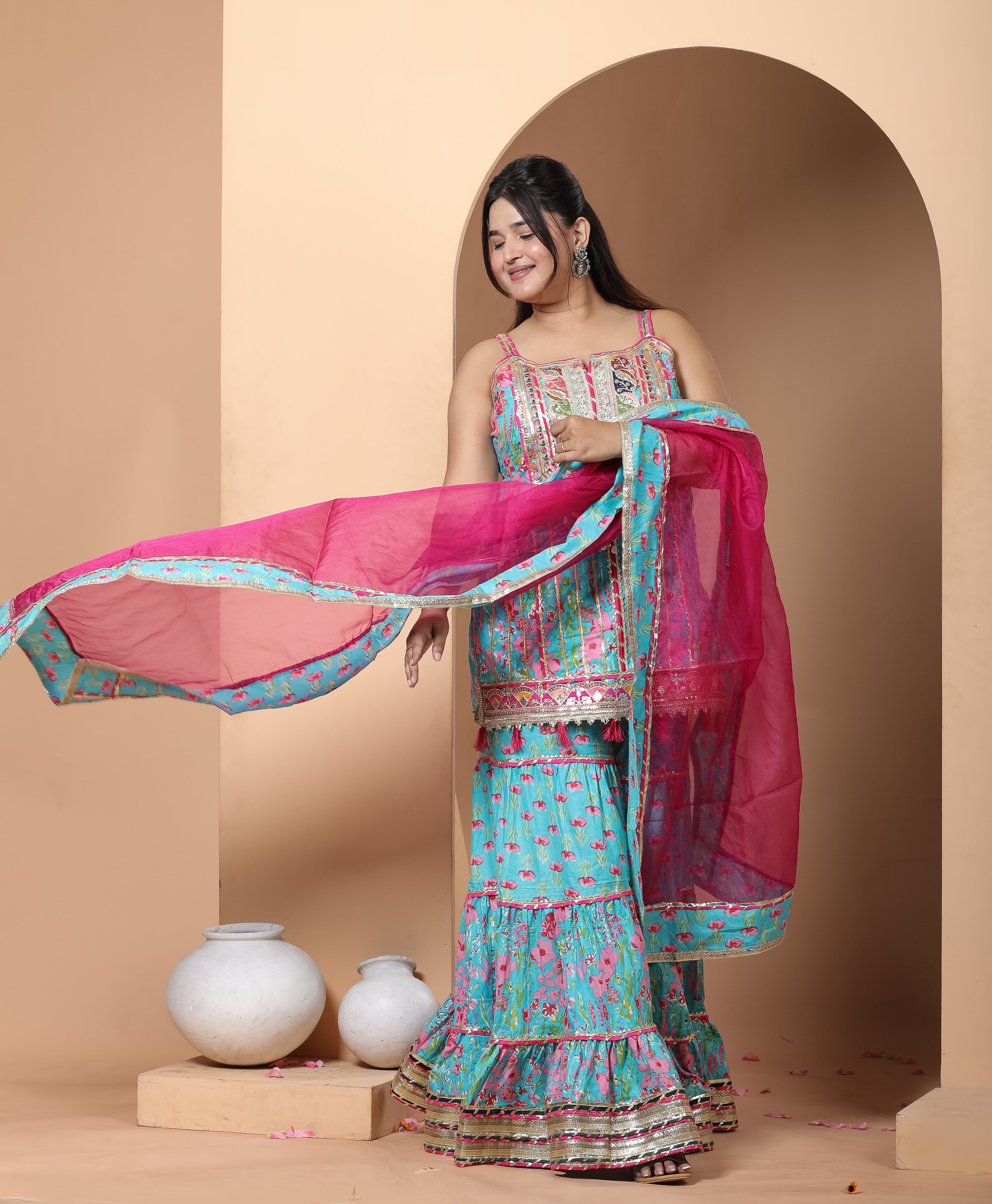 Teal Blue Sharara Set