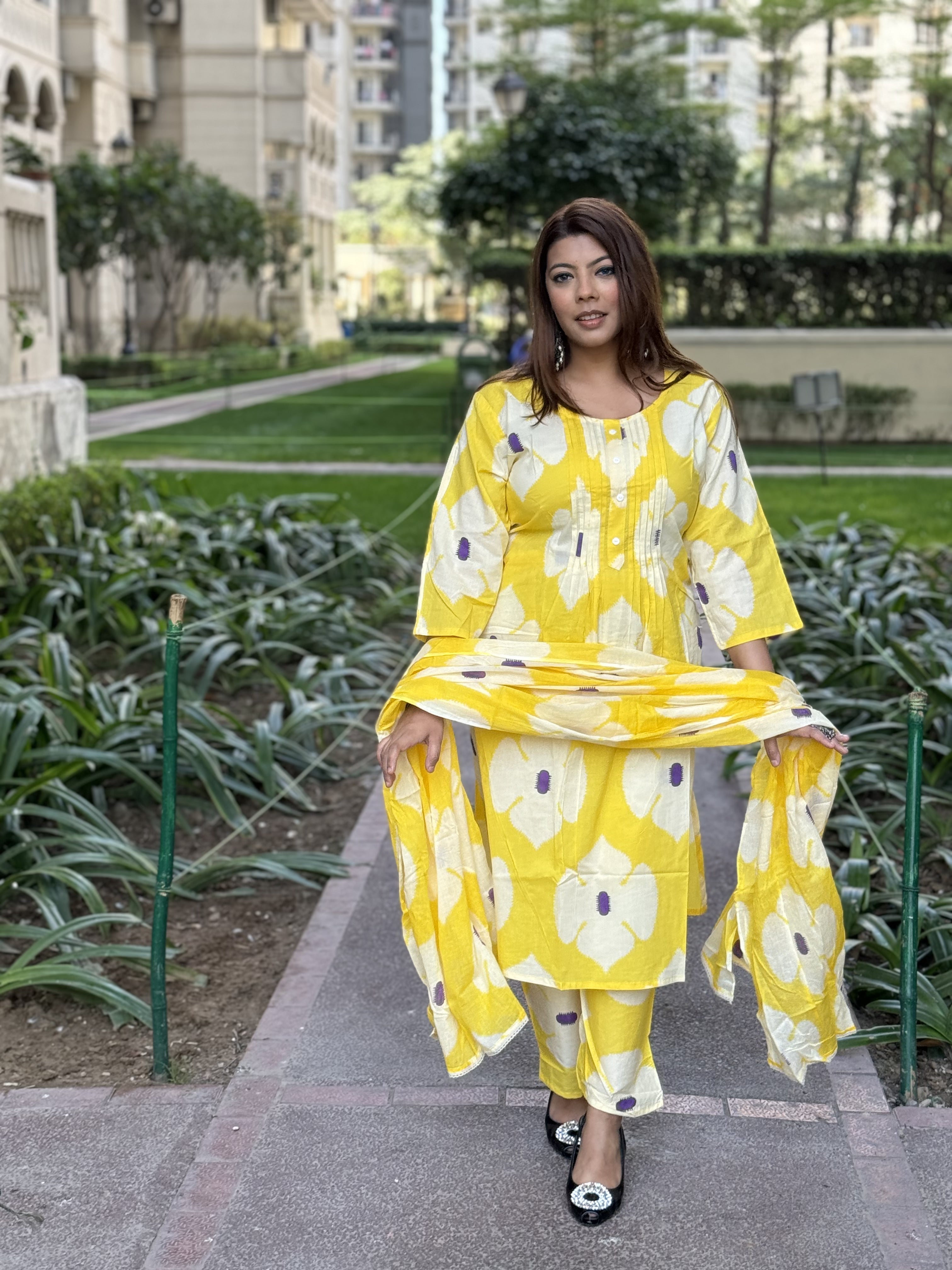 Yellow Plus Size Cotton Suit