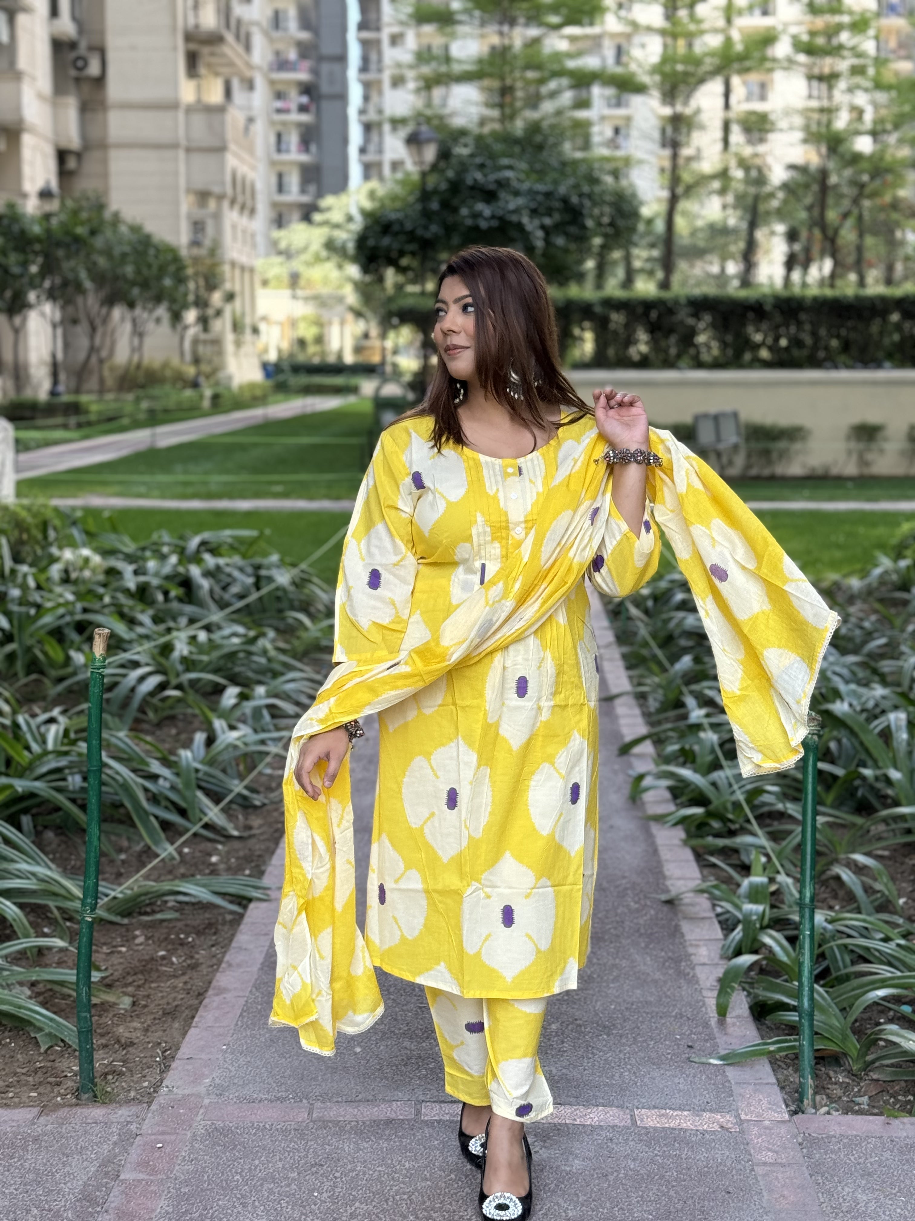 Yellow Plus Size Cotton Suit