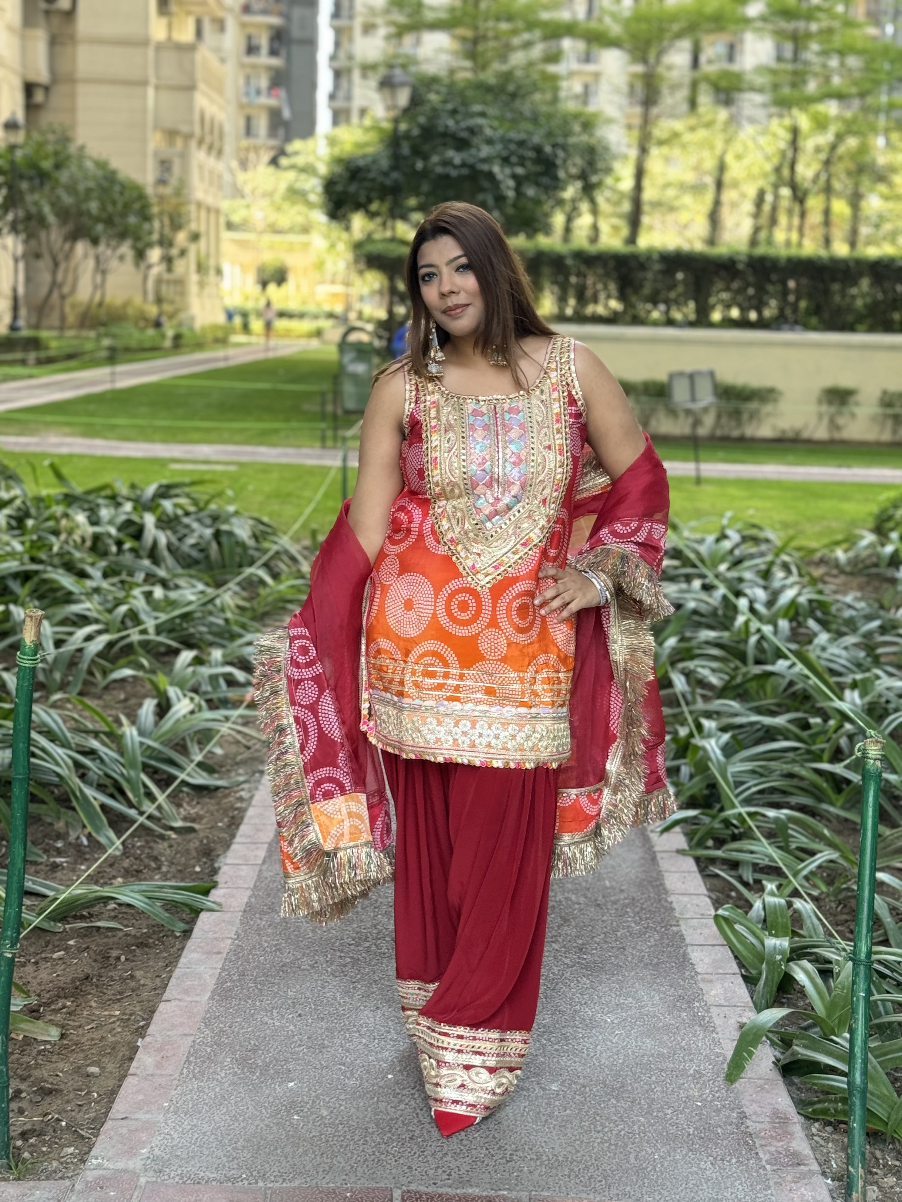 Maroon & Orange Farshi Salwar