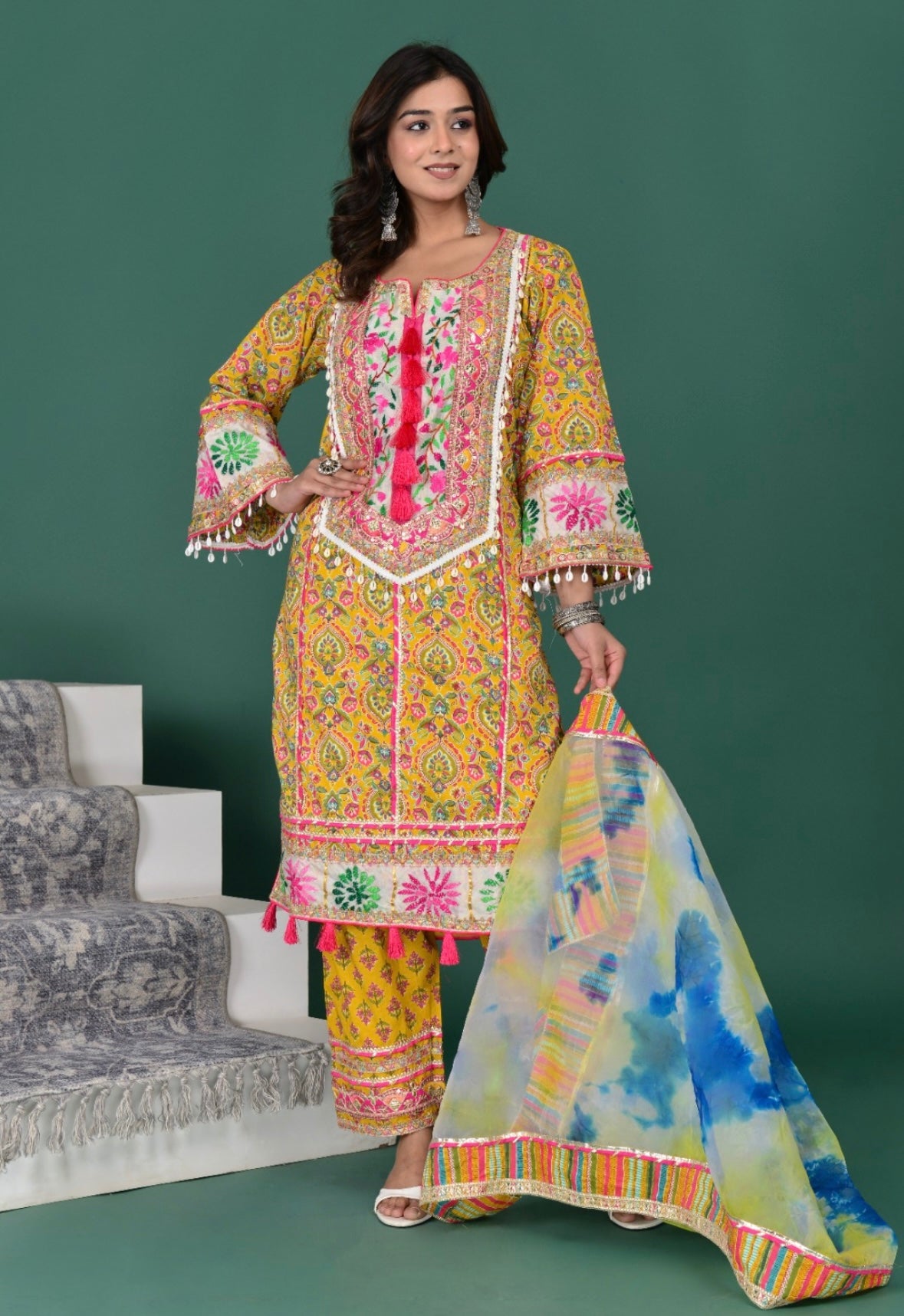 Yellow Floral Straight Suit