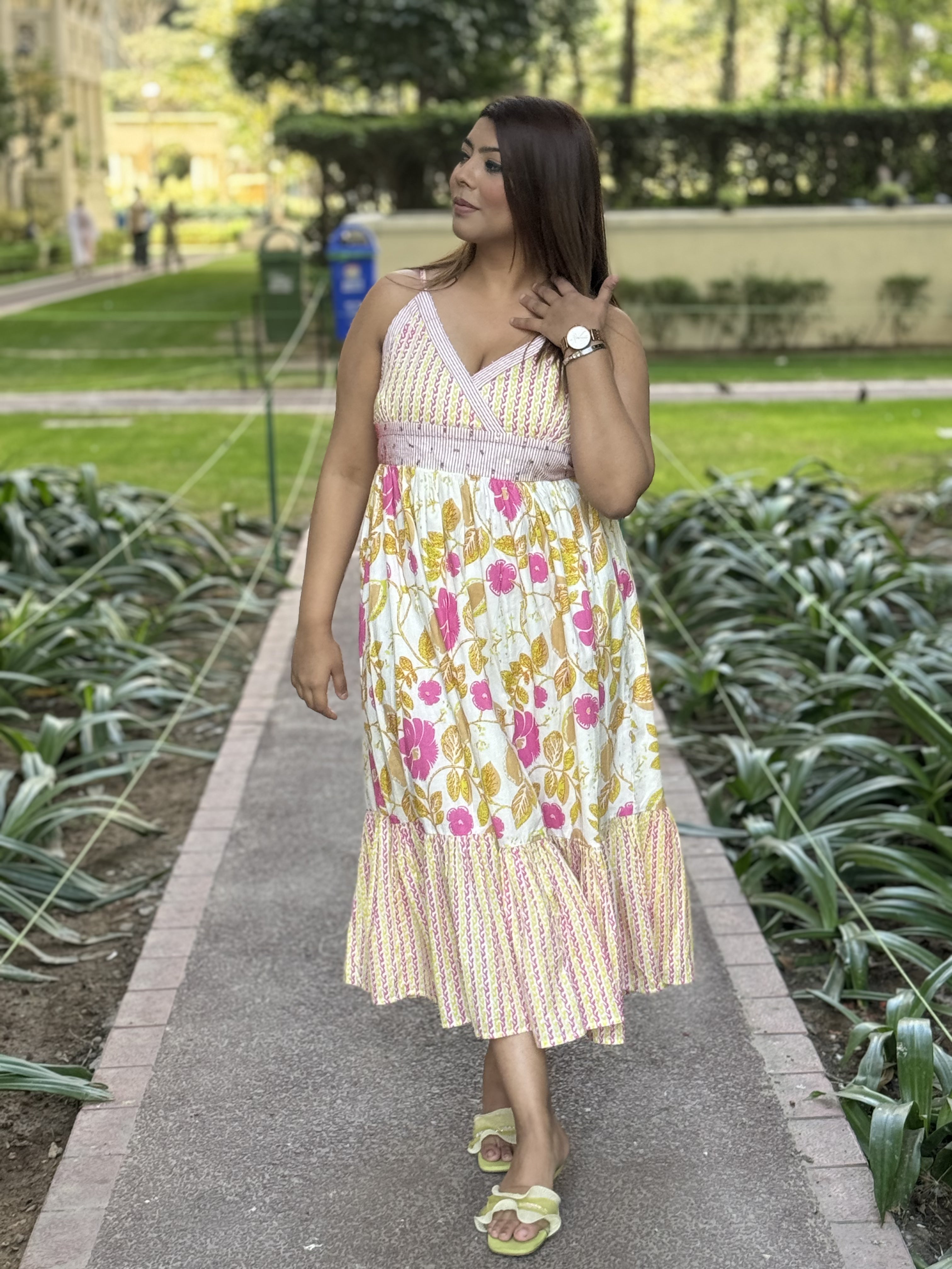 Off White Floral Step Dress