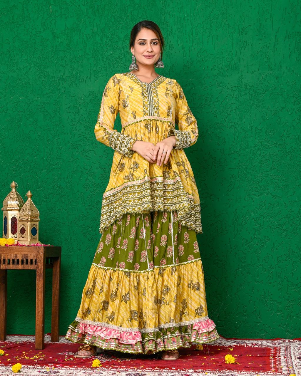 Yellow Green Full Sleeves Peplum Sharara