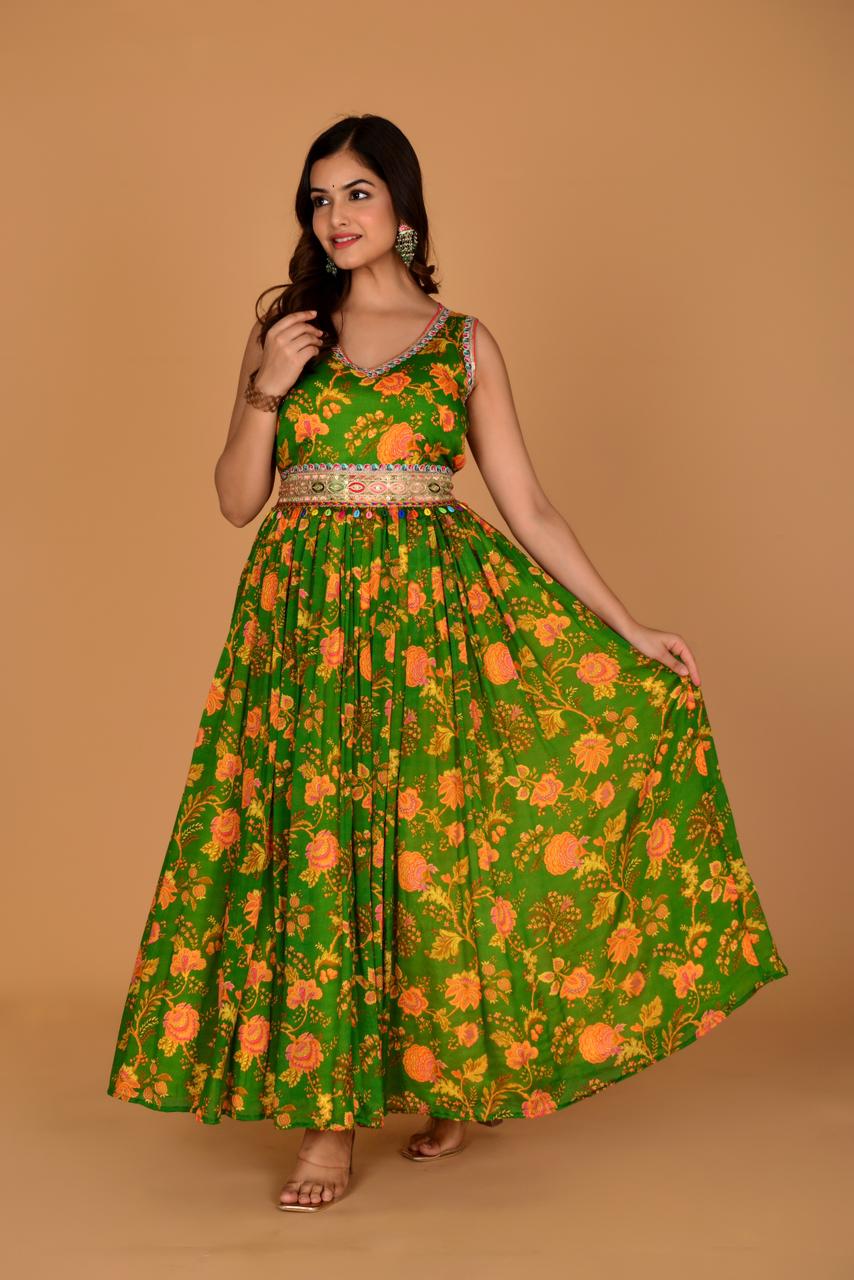 Green Dream Chinon Gown Yellow Flowers